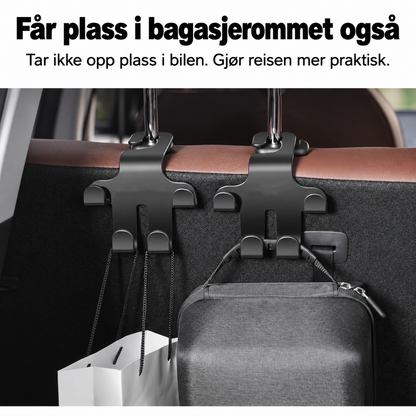 Nakkestøttekrok med Billogo (2 Stykker) — Solid, plassbesparende oppbevaring for vesker, handleposer og tilbehør