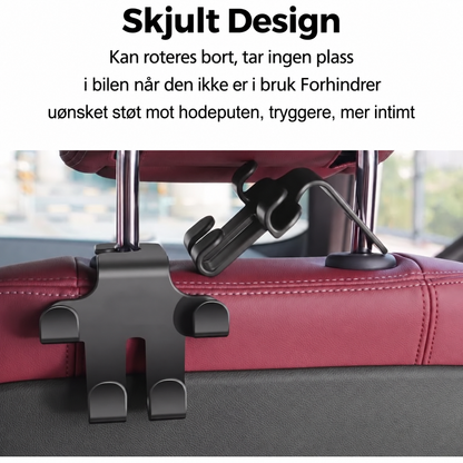 Nakkestøttekrok med Billogo (2 Stykker) — Solid, plassbesparende oppbevaring for vesker, handleposer og tilbehør