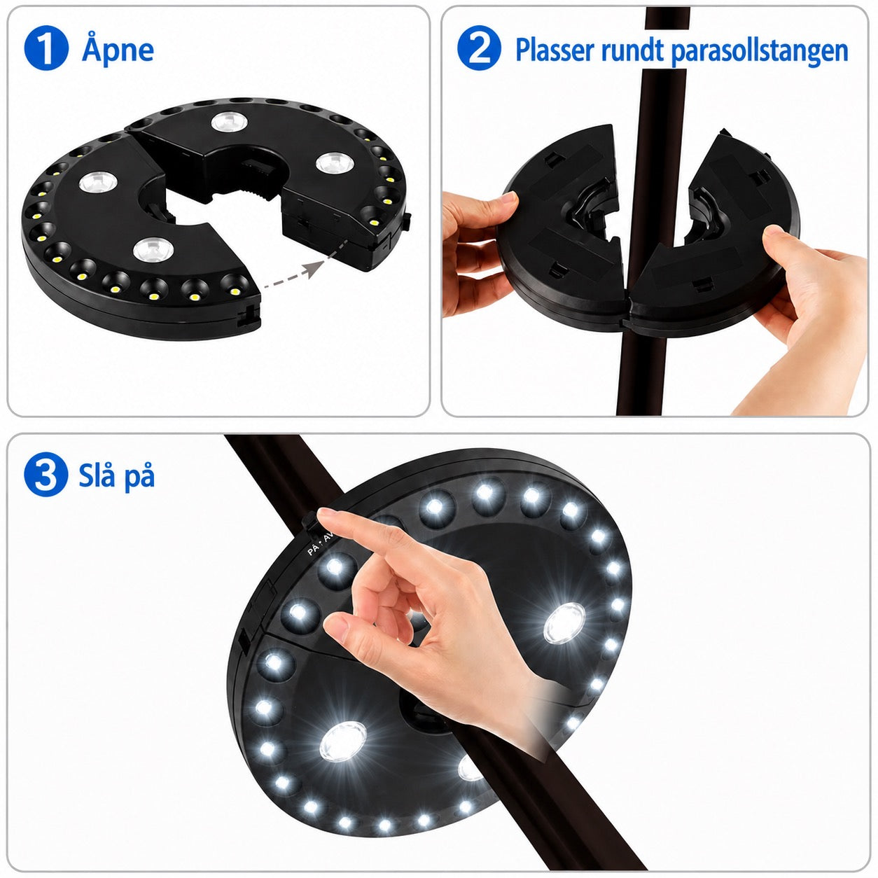 Luminus - Parasollampe med 28 LED-lys