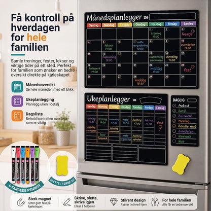 Magnetisk familieplanlegger – Måneds-, uke- og dagsoversikt