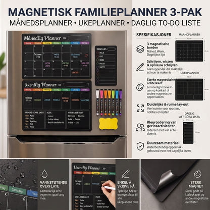 Magnetisk familieplanlegger – Måneds-, uke- og dagsoversikt
