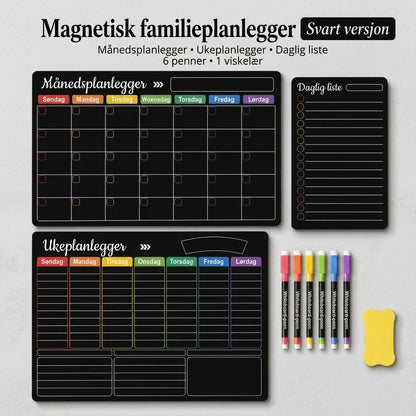 Magnetisk familieplanlegger – Måneds-, uke- og dagsoversikt