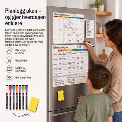 Magnetisk familieplanlegger – Måneds-, uke- og dagsoversikt