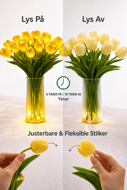 Romantisk LED-tulipanlampe – Batteridrevne LED-tulipaner som kombinerer blomsterdekorasjon med myk stemningsbelysning