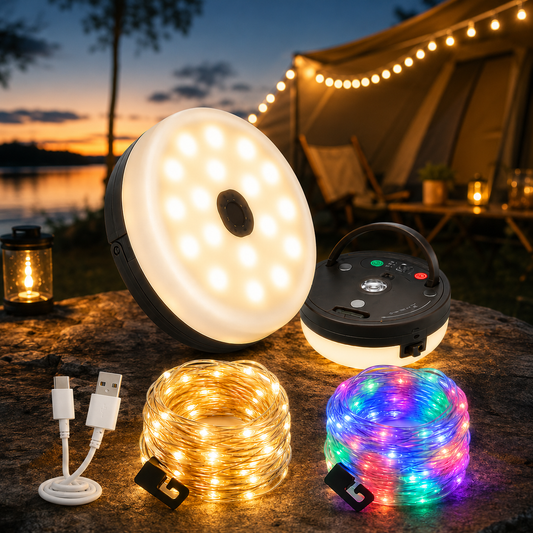4-i-1 – Oppladbar campinglampe med lysslynge og powerbank