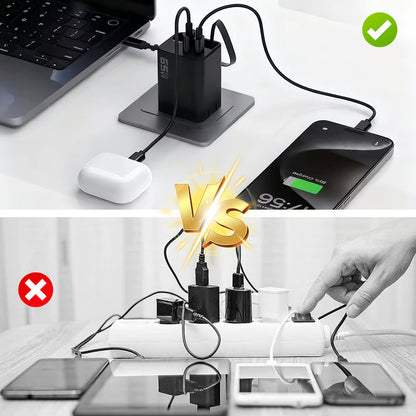 65W 3-i-1 hurtiglader med uttrekkbar kabel