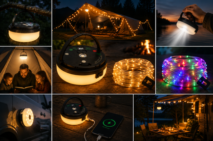 4-i-1 – Oppladbar campinglampe med lysslynge og powerbank
