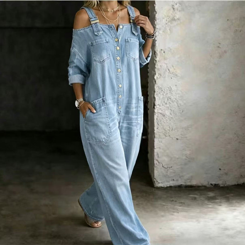 Jumpsuit med vide ben og lommer
