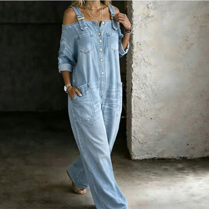 Jumpsuit med vide ben og lommer