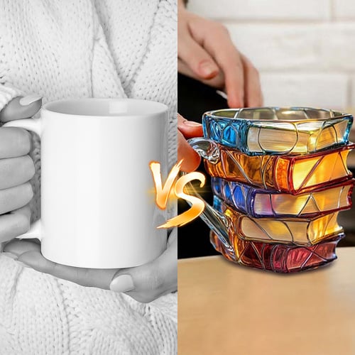 Håndmalt kaffekopp med bøker